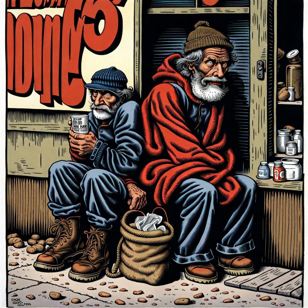 Homeless Man in Robert Crumb Style