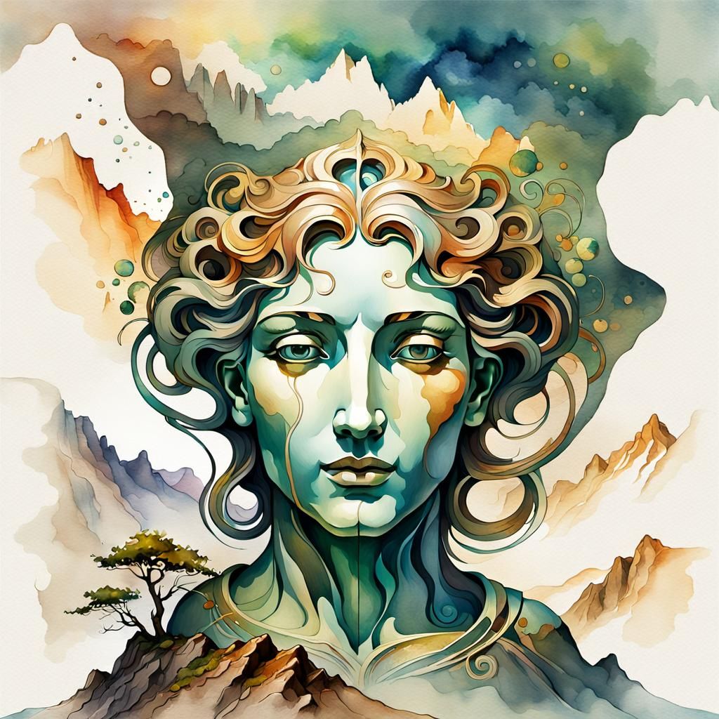 Mountain Face Sculpture in Art Nouveau Style