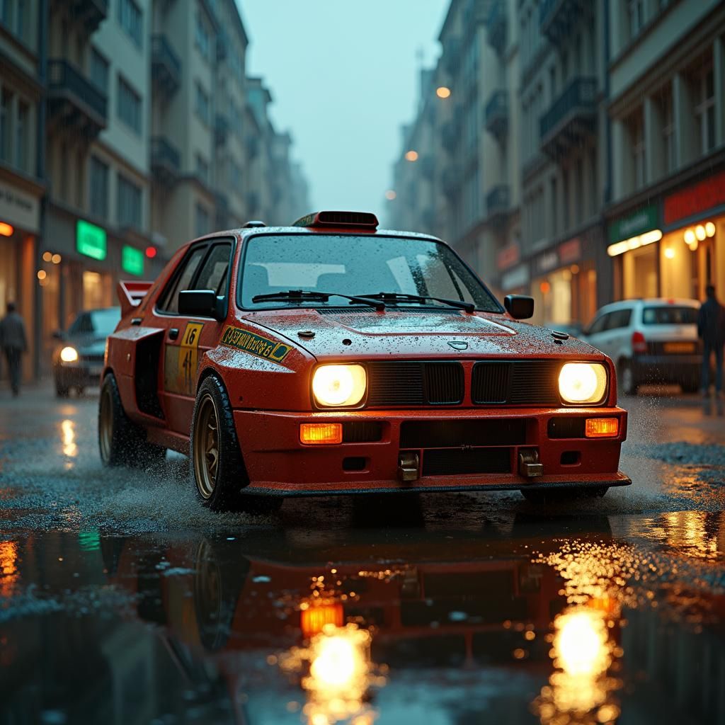 Lancia Delta Integrale Rally Car at Dusk