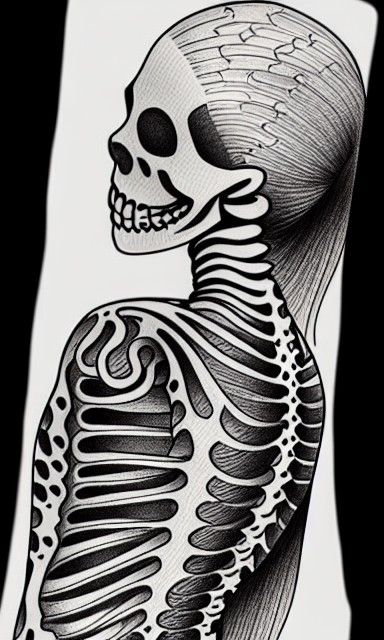 Ethereal Mermaid Skeleton Blackwork Tattoo Design