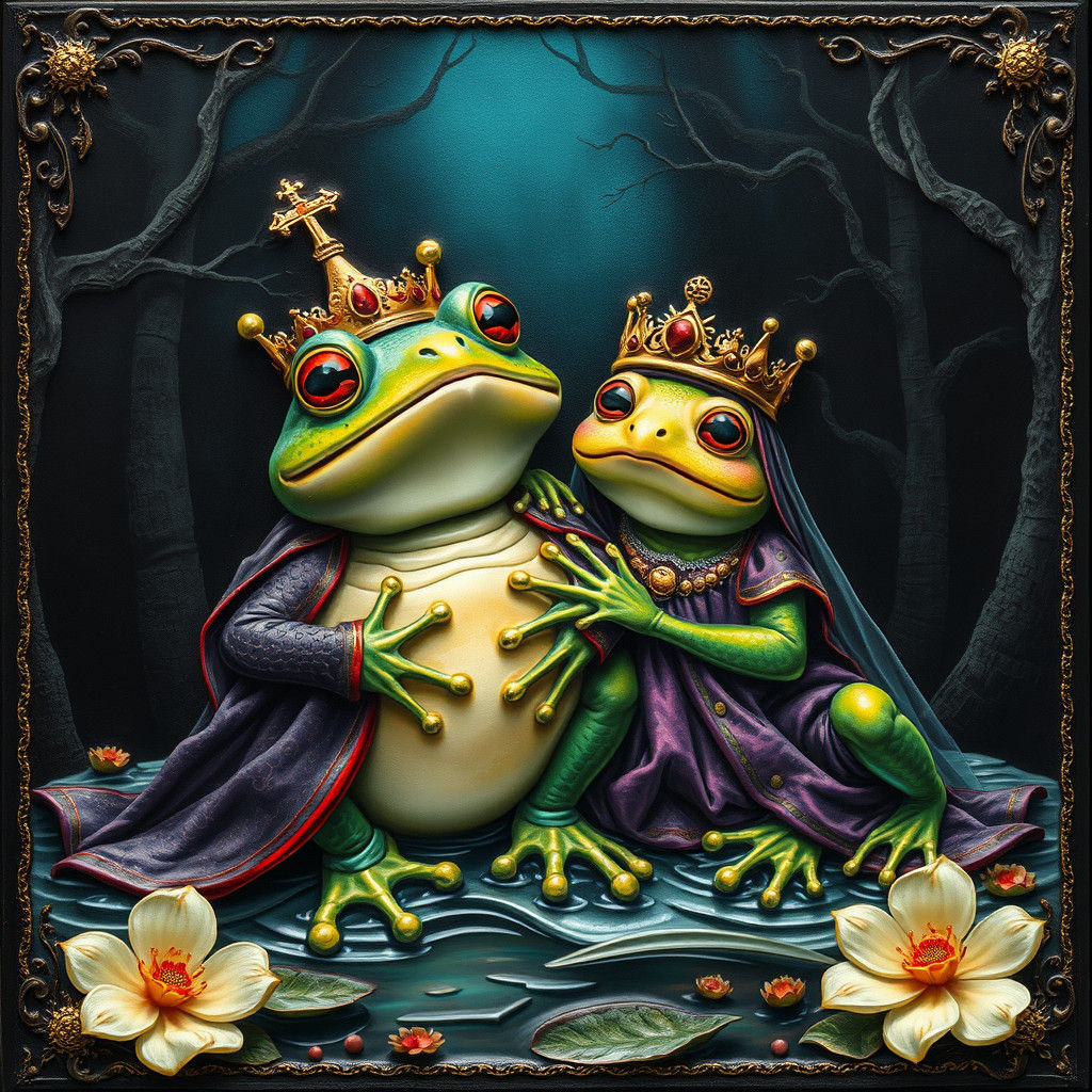 Toad and Frog Coronation in Fairy Tale Style