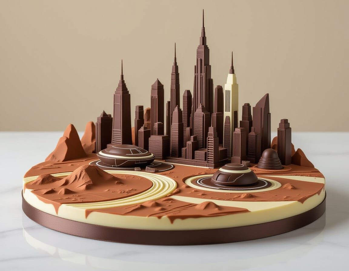 Futuristic Martian Cityscape: A Chocolate Sculpture