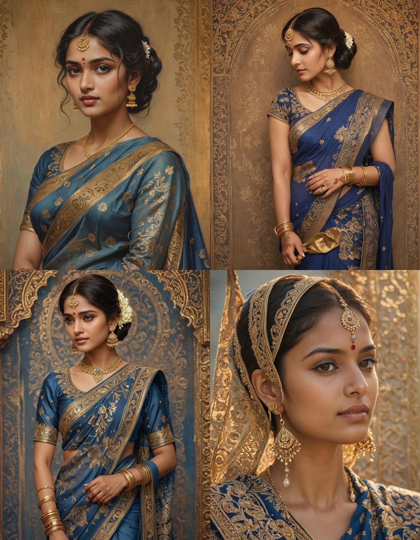 Elegant Woman in Flowing Blue Saree