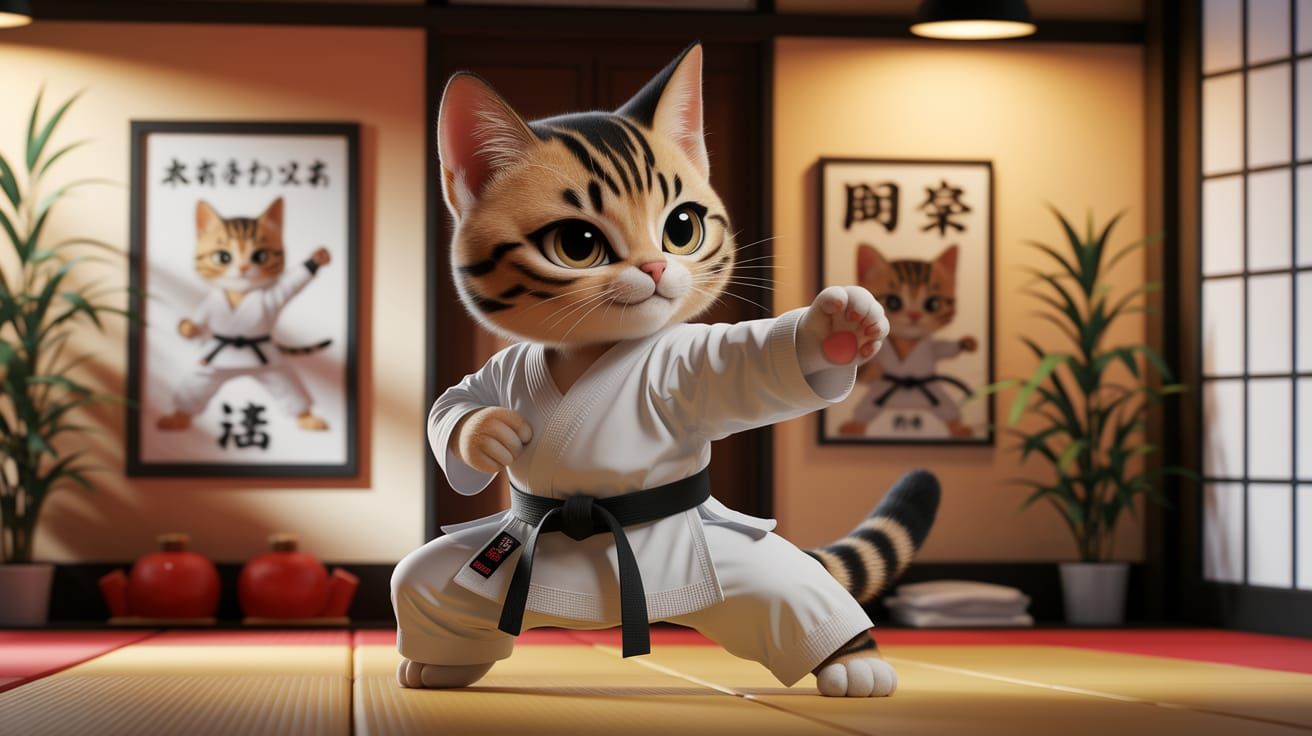 Anthropomorphic Cat in a Kitty Dojo