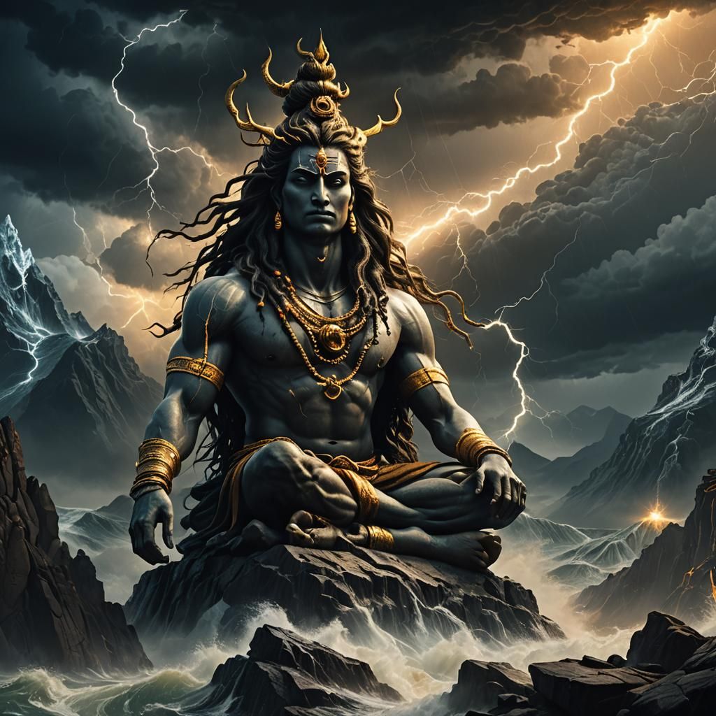 Lord Shiva in Stormy Seas, Digital Matte Painting