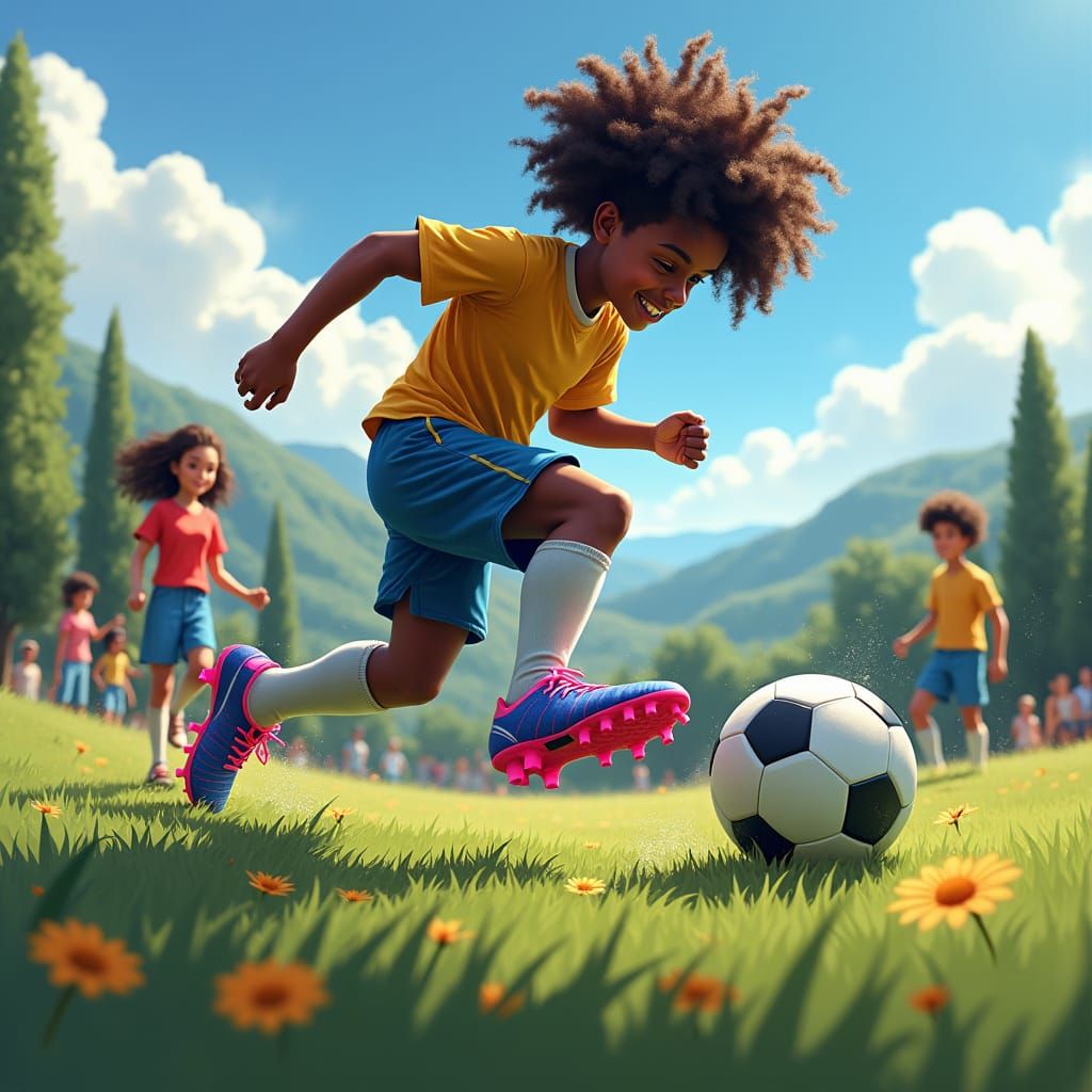 Boy with Freckles Plays Soccer, Fantasy Concept Art