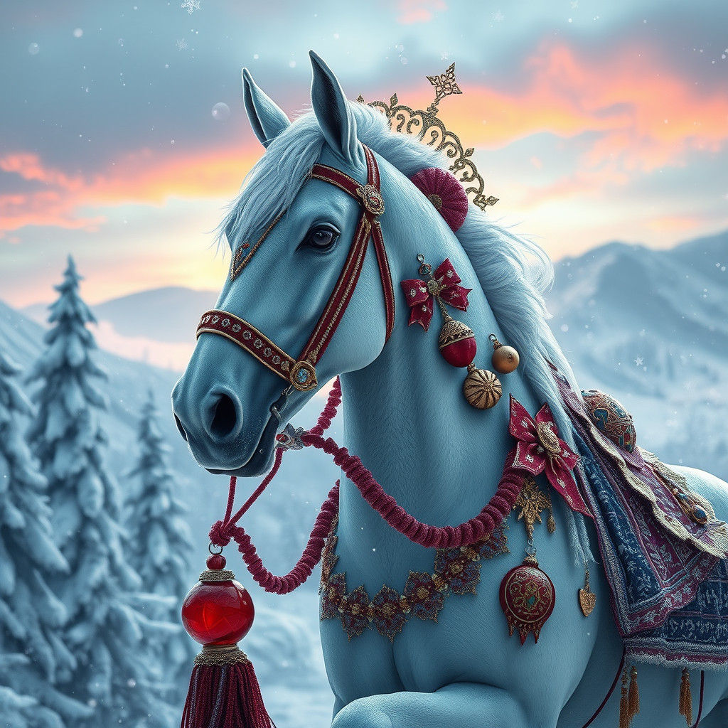 Majestic Snow Horse in a Winter Wonderland