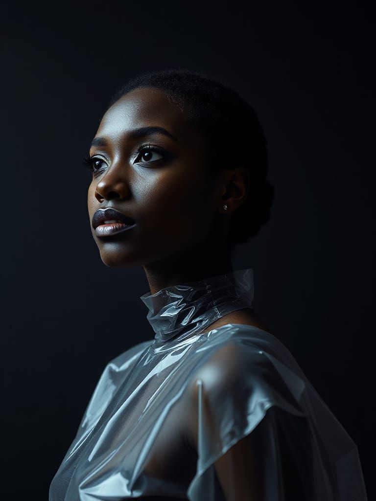 A Contemplative Black Woman in Transparency