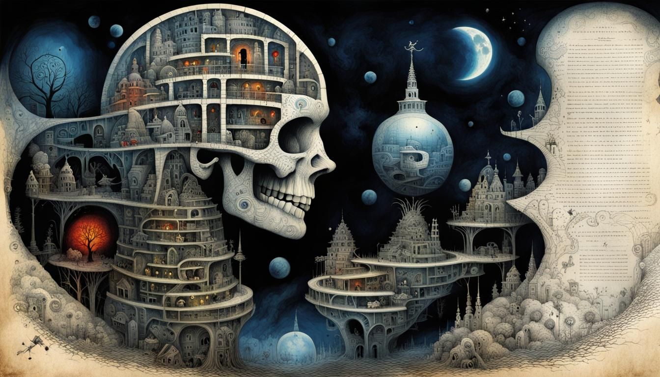 Labyrinth Heart Blueprint Drawing in Rainbow Colors