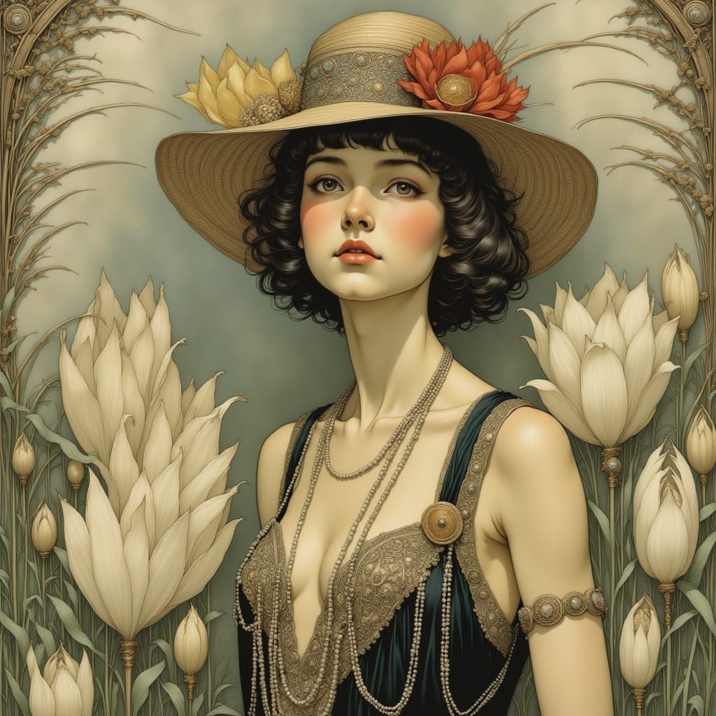 Elegant 1920s Flapper in Art Deco Style