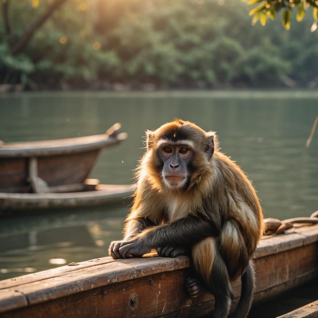 Monkey Contemplates the Water: Wildlife Photography