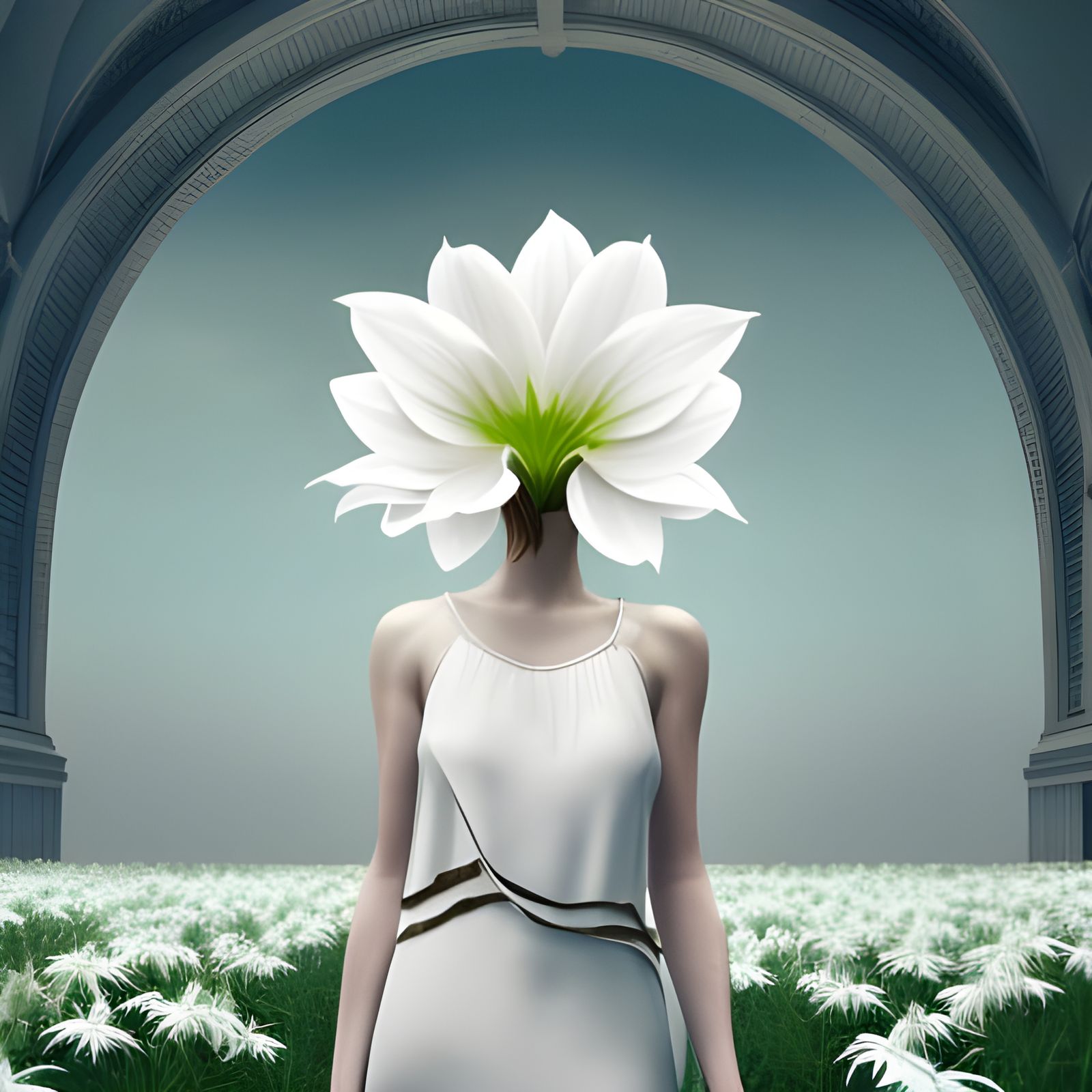 Surreal Lily Woman: Art Deco Photoillustration