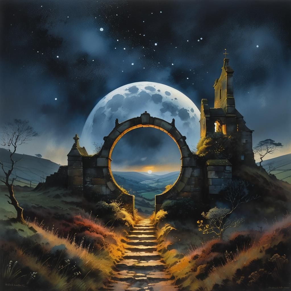 Misty Moorland Twilight: Watercolor Landscape