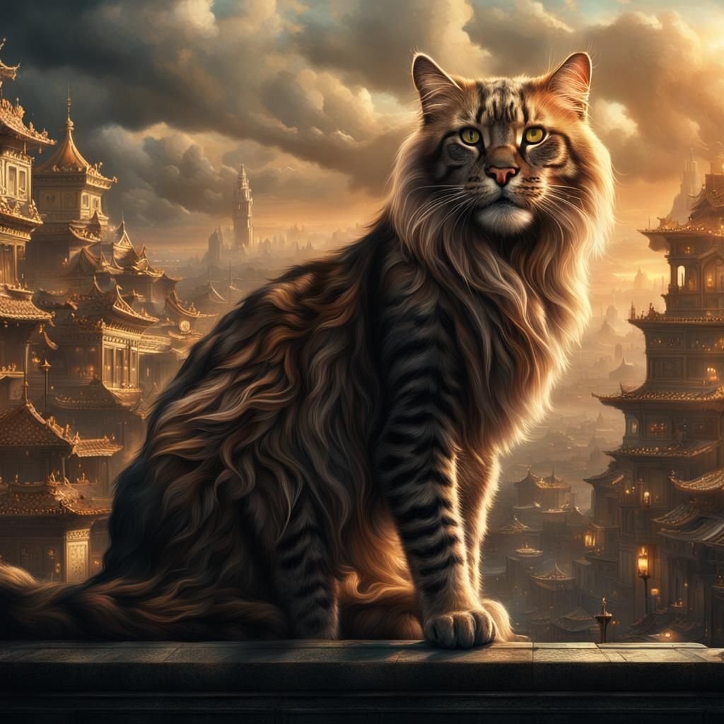 Majestic King Cat in Digital Matte Painting