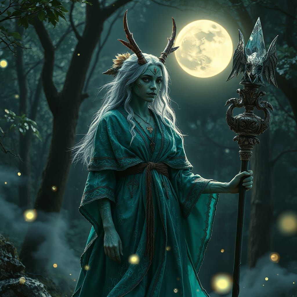 Mystical Dryad in Enchanted Forest with Tribal Patterns