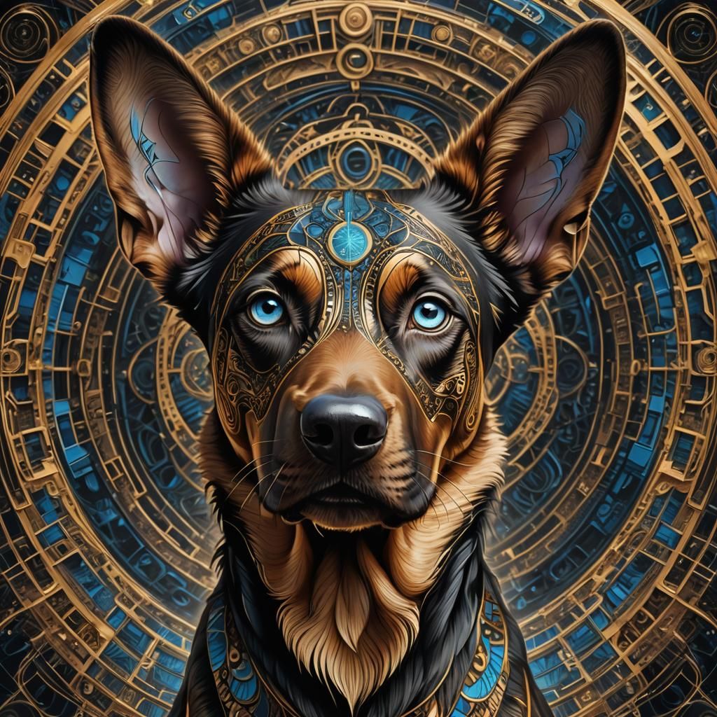 Abstract Fractal Dog Portrait in Geometric Style