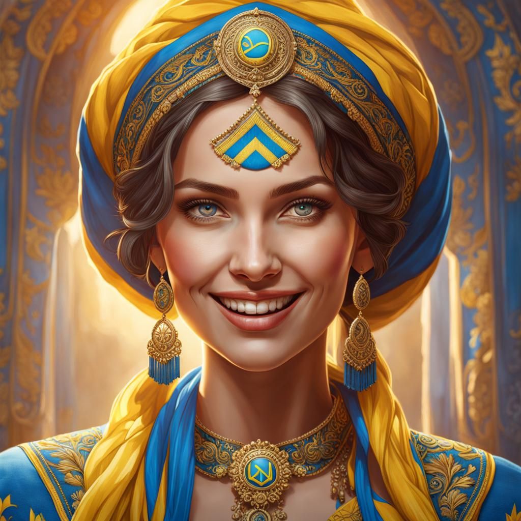 Smiling Ukrainian Woman Portrait in Hyperdetailed Style