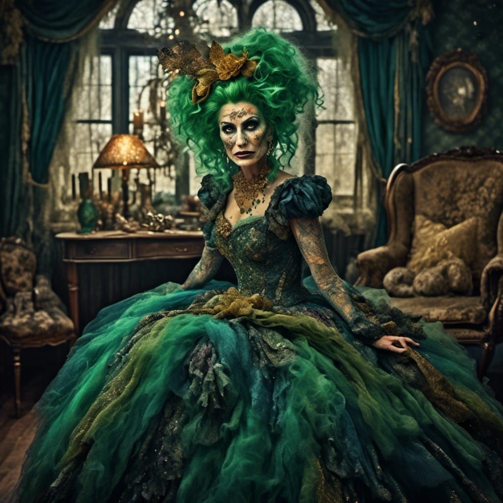 Witch in High Heels and Ballgown, Cinematic Style