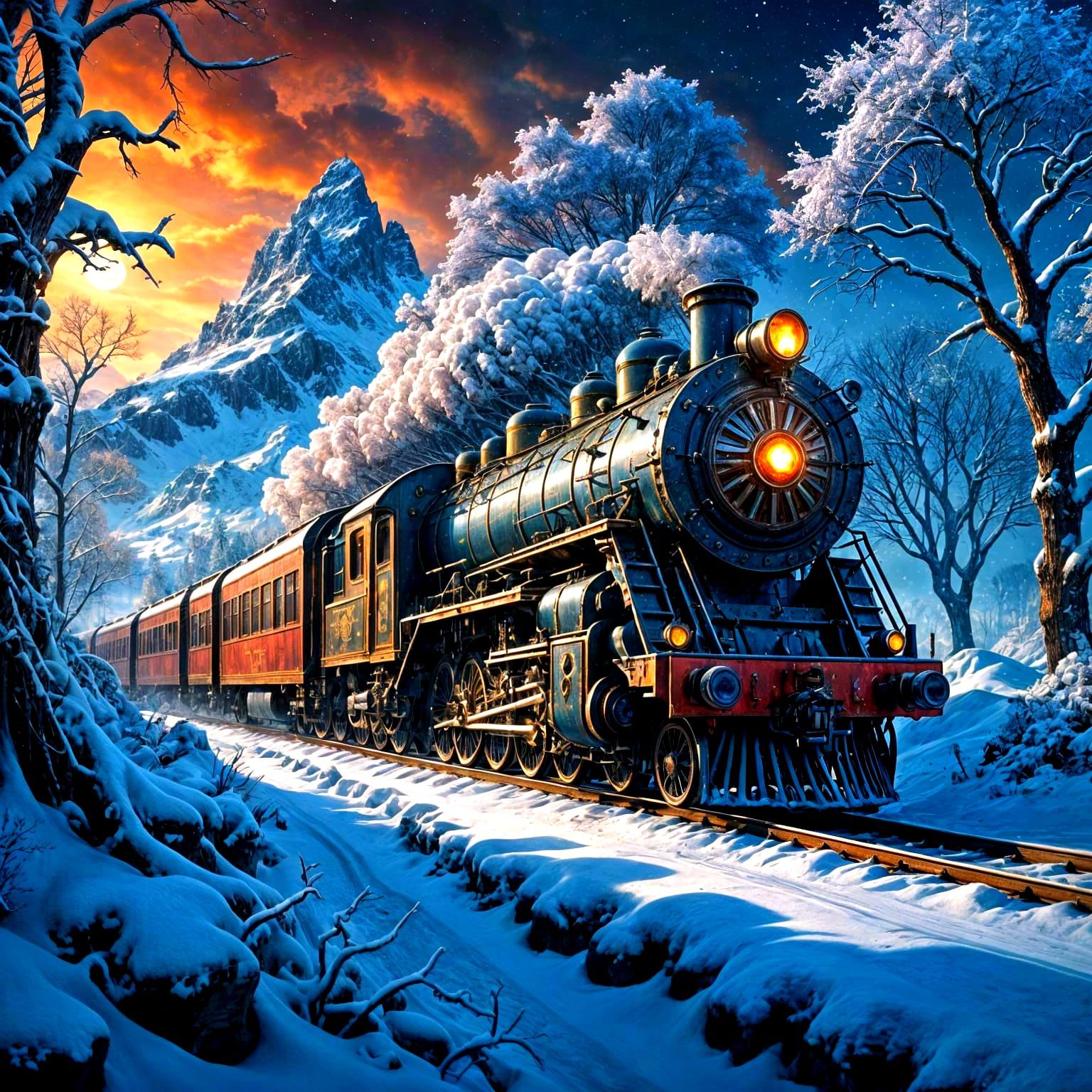 Majestic Winter Trains Fairytale Fantasy Art