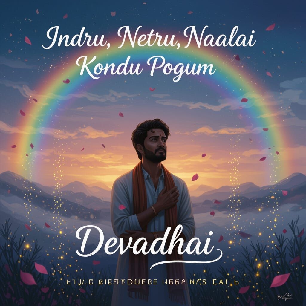 Emotional Twilight Painting of a Man Longing Under a Rainbow...