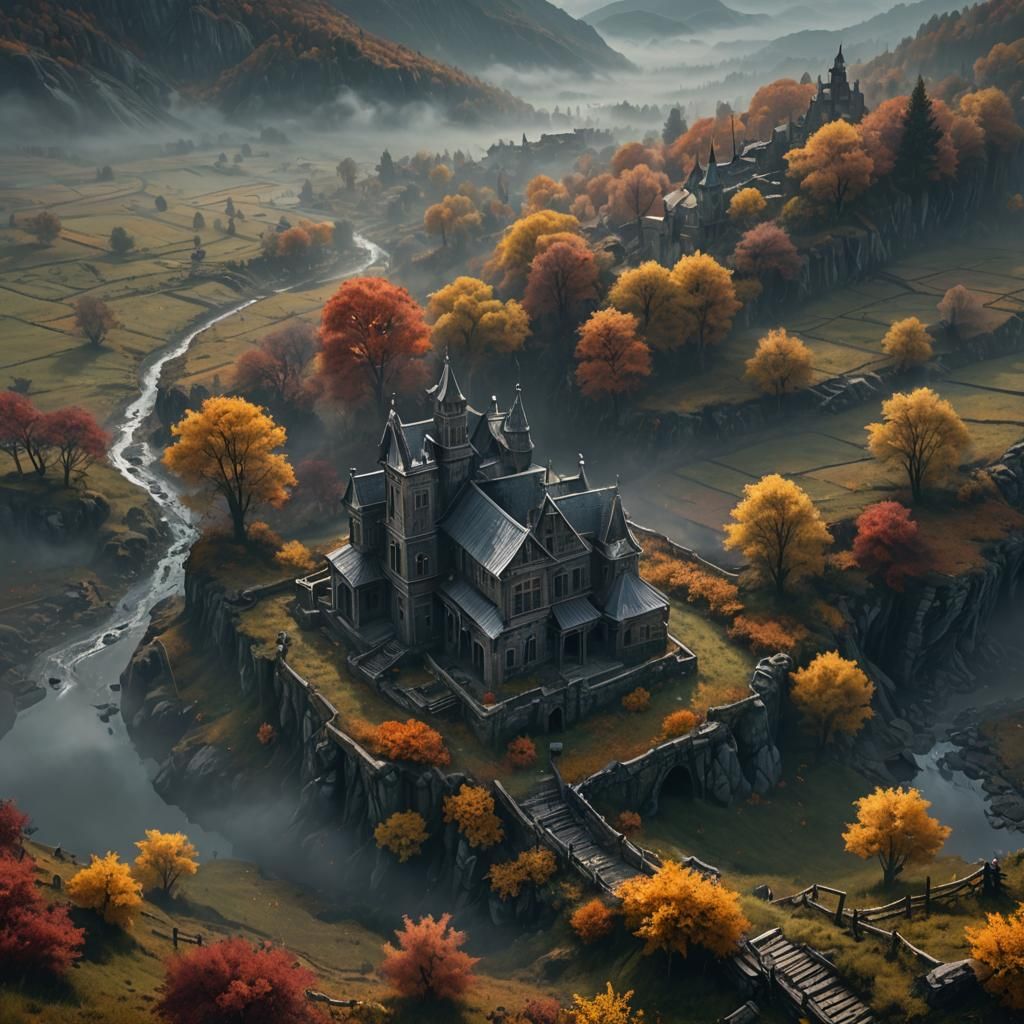 Autumnal Shadow: A Fantastical Landscape in Deep Color