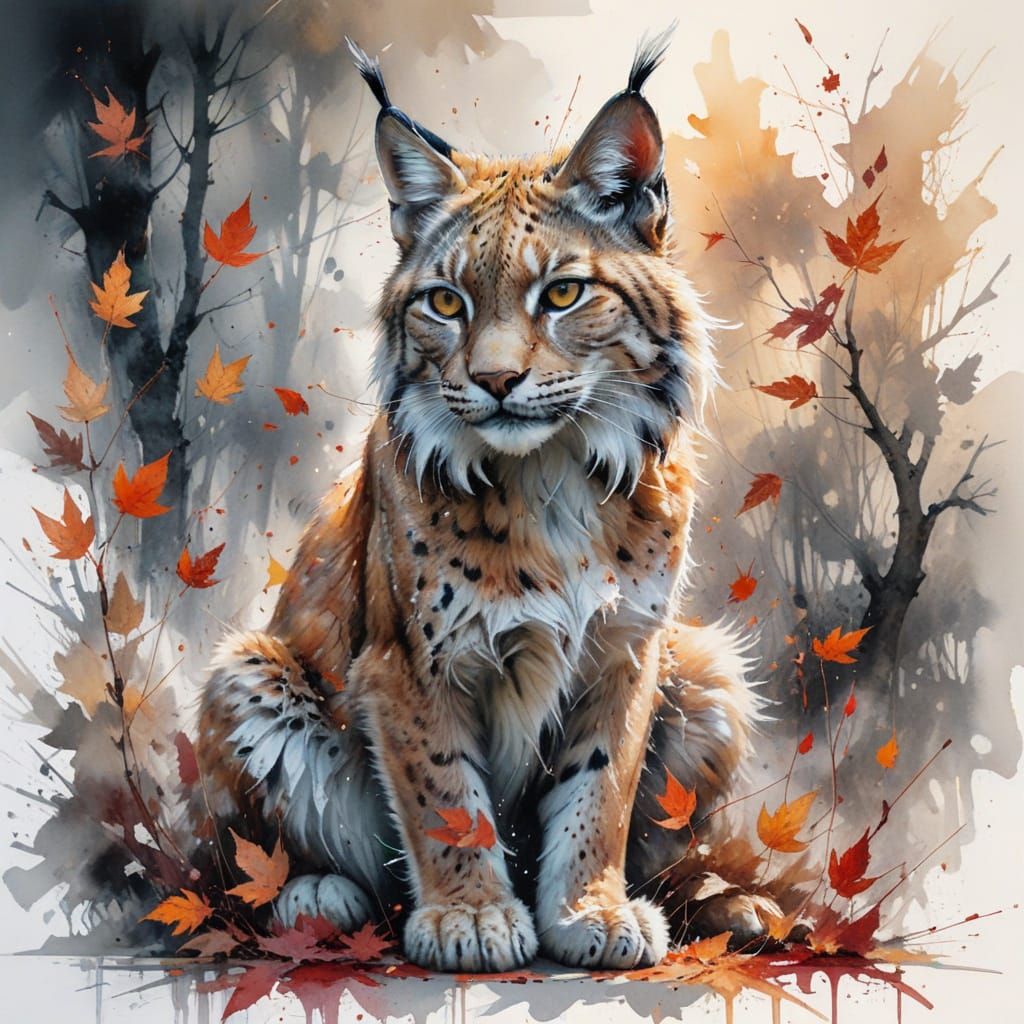 Lynx in Autumn Forest: Hyperrealistic Copper Palette