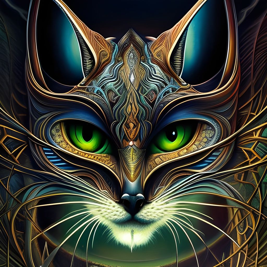 Surreal Owl Portrait with Cat Eyes in Vivid Colors