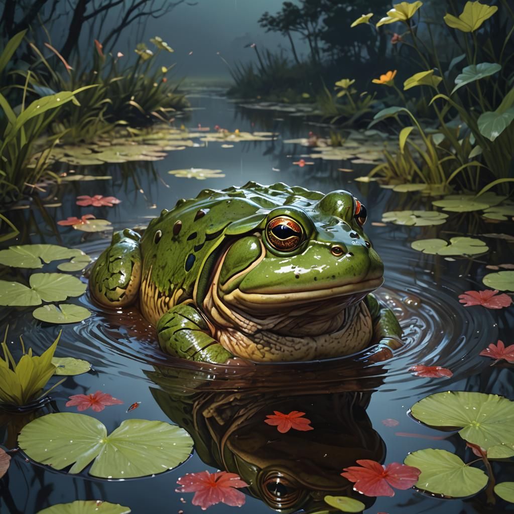 Vibrant Bullfrog Feast in Hyperdetailed Portrait