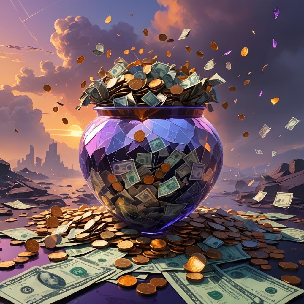Money Heart Vessel in Hyper-Real Digital Art Style