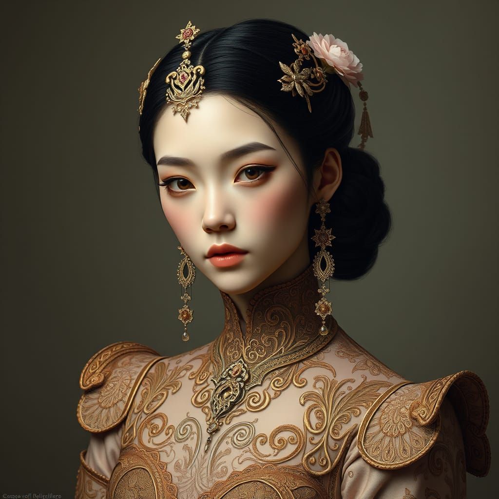 Ethereal Regal Beauty in Ornate Attire