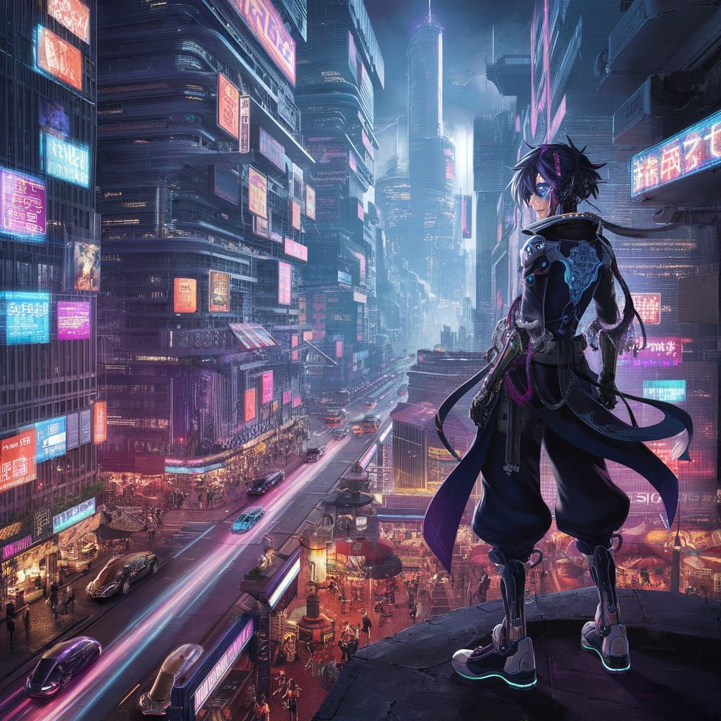 Cyberpunk Cityscape in Anime Style