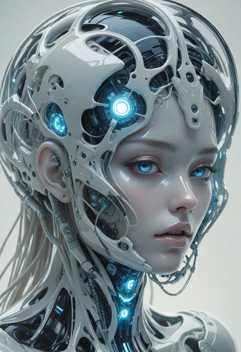 Glossy Cream Electric Obsidian Abstract Surrealism in Cyberp...