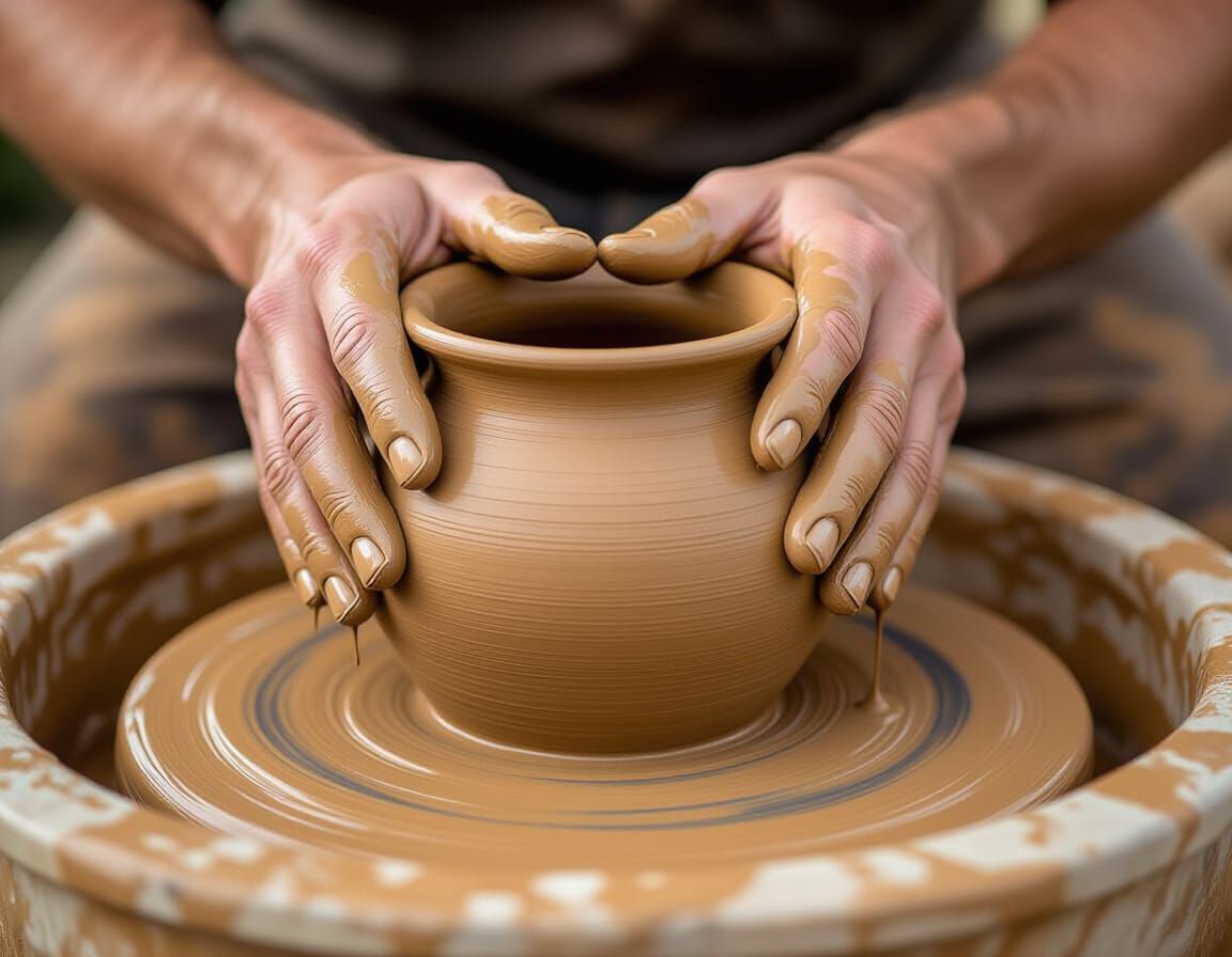 Potter's Hands Shaping Clay on Wheel in 4K