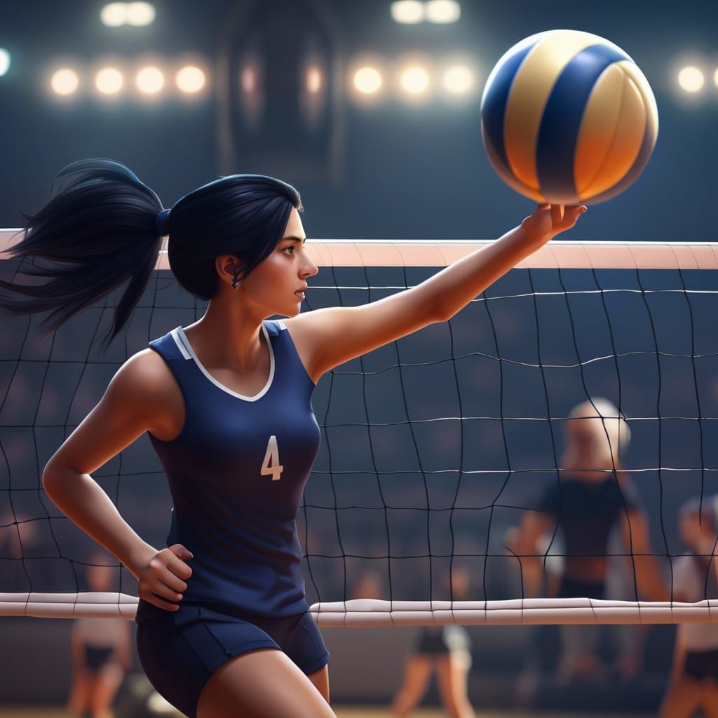 Volleyball Player Hitting Ball, Detailed Digital Art