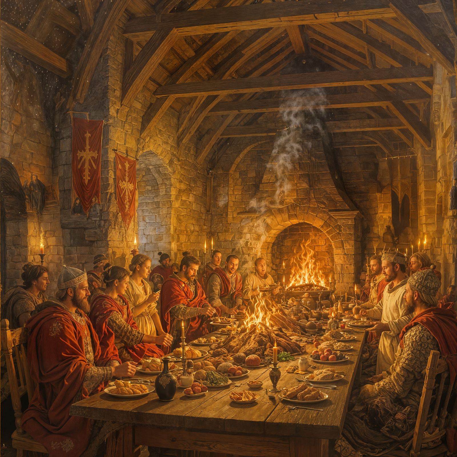 Grand Medieval Feast in Romantic Historical Style