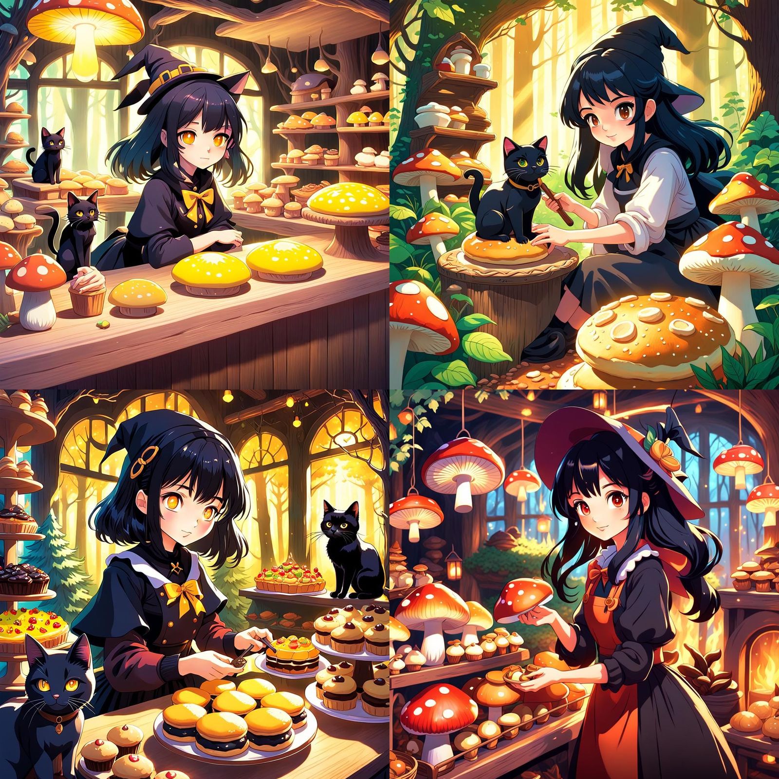 Mushroom Bakery in Enchanted Forest: Anime Art