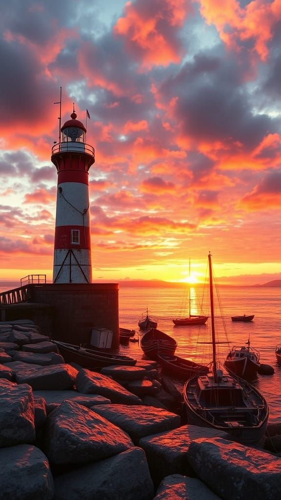 Rebel Lighthouse in Vibrant Post-Modernist Sunrise