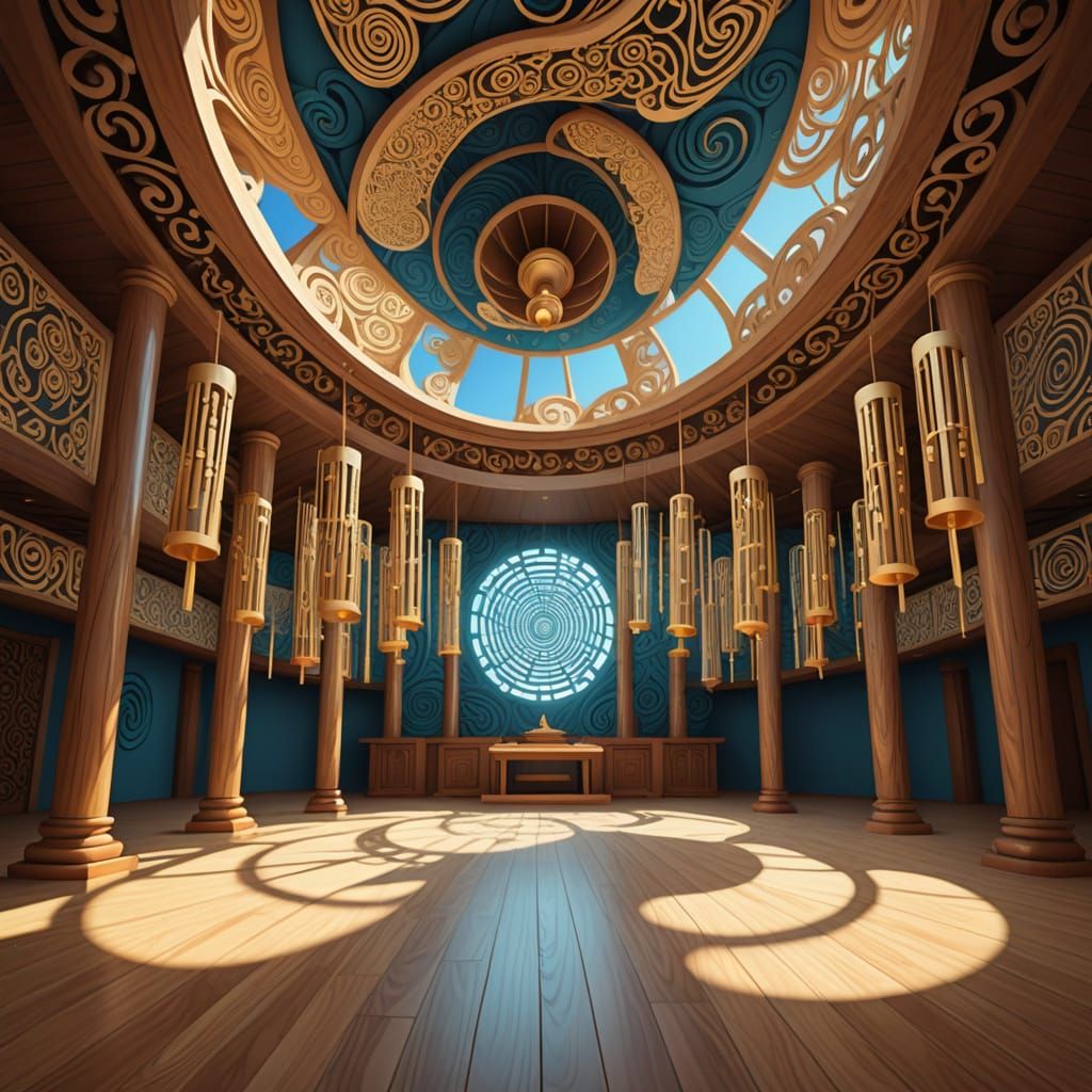 Interior of a Wind Prayer Hall with Chimes