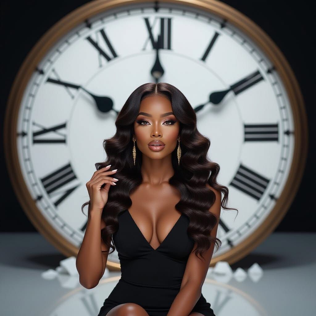 Elegant Black Woman With Ombre Hair And Broken Clock