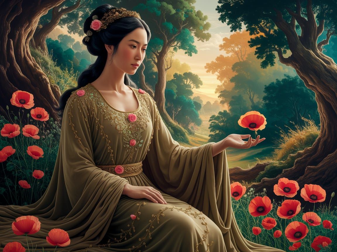 Earth Queen Portrait in Art Nouveau and Symbolist Styles