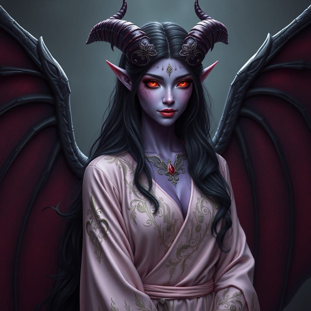 Violet Elf Succubus with Demonic Wings