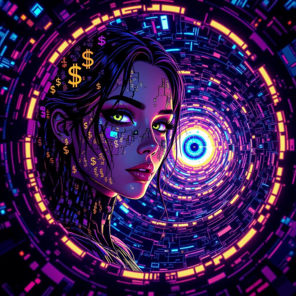 Glitching Digital Siren in Cyberpunk Style