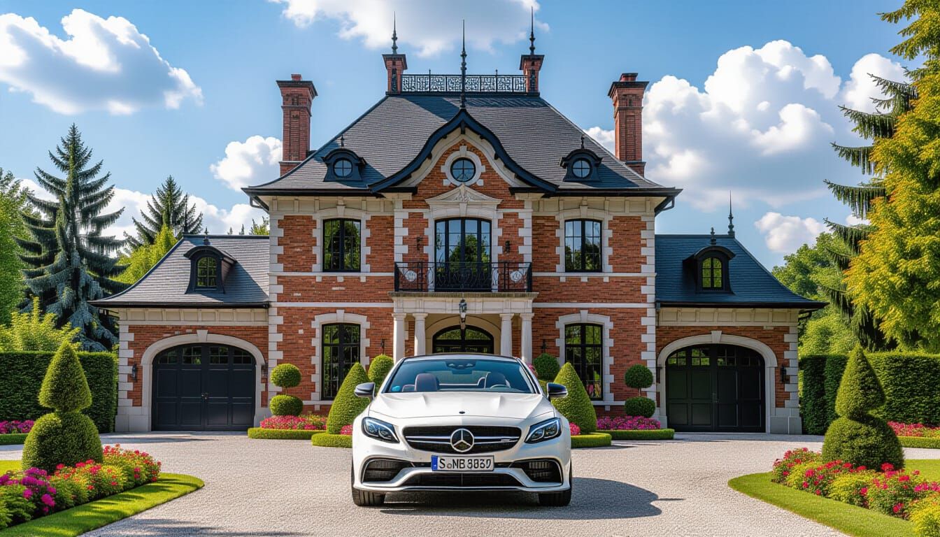 Victorian Chateau with Luxury Car and Monet-Inspired Garden