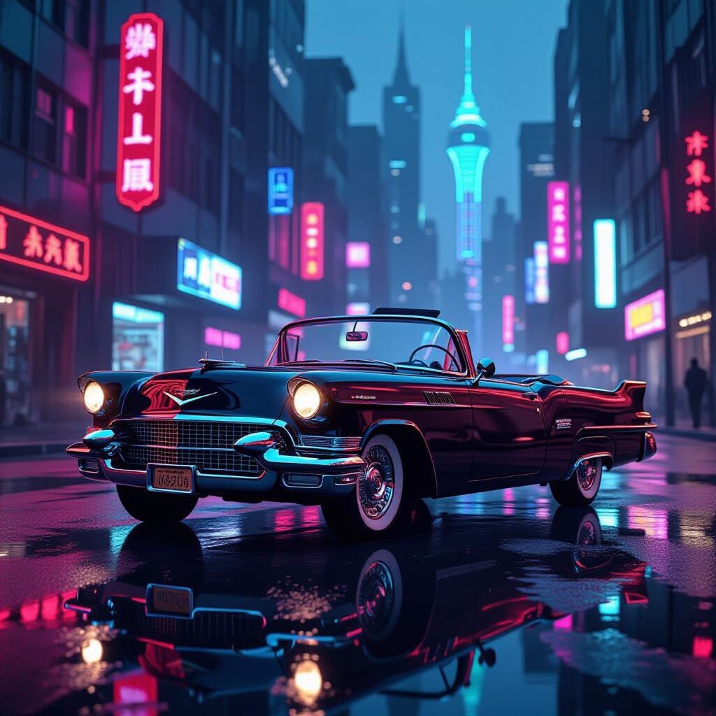 1950s Cadillac in Neon Cyberpunk City