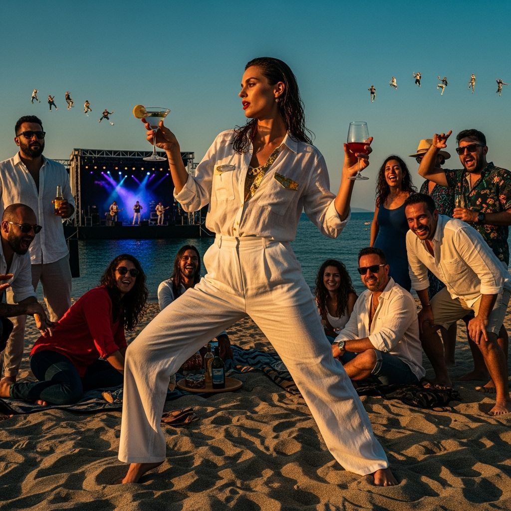 Sun-Kissed Beach Party with Distant Concert