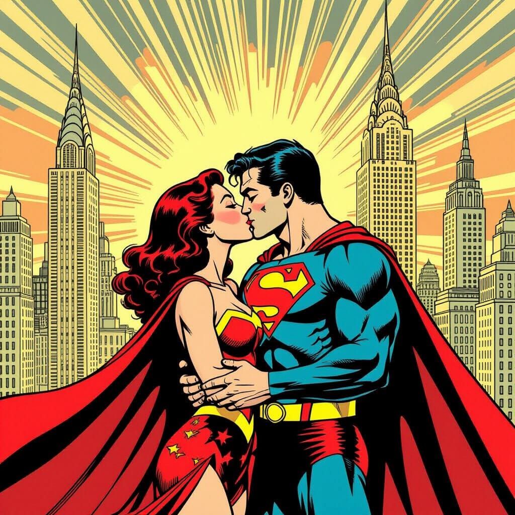 Retro Comic Kiss: Lana Lang & Hercules Superman in Metropoli...