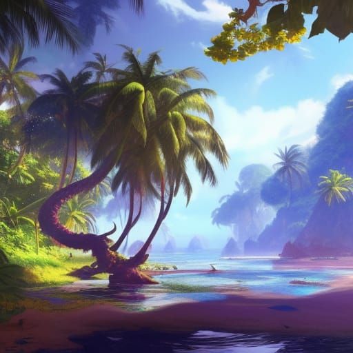 Lush Tropical Island Under Summer Sunlight