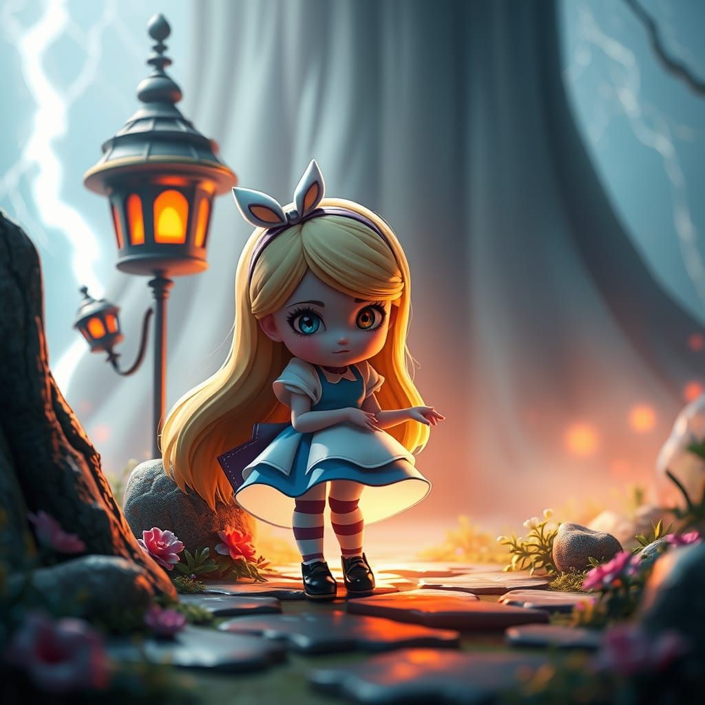 Surreal Wonderland Dreamscape in Tim Burton-Inspired Cyberpu...