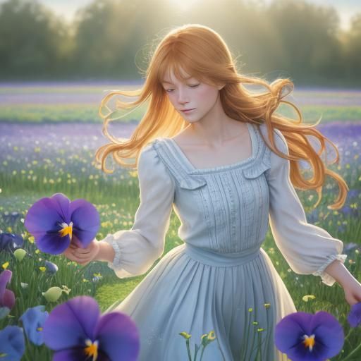 Alice, Dorothy, and Pippi in Pansy Field