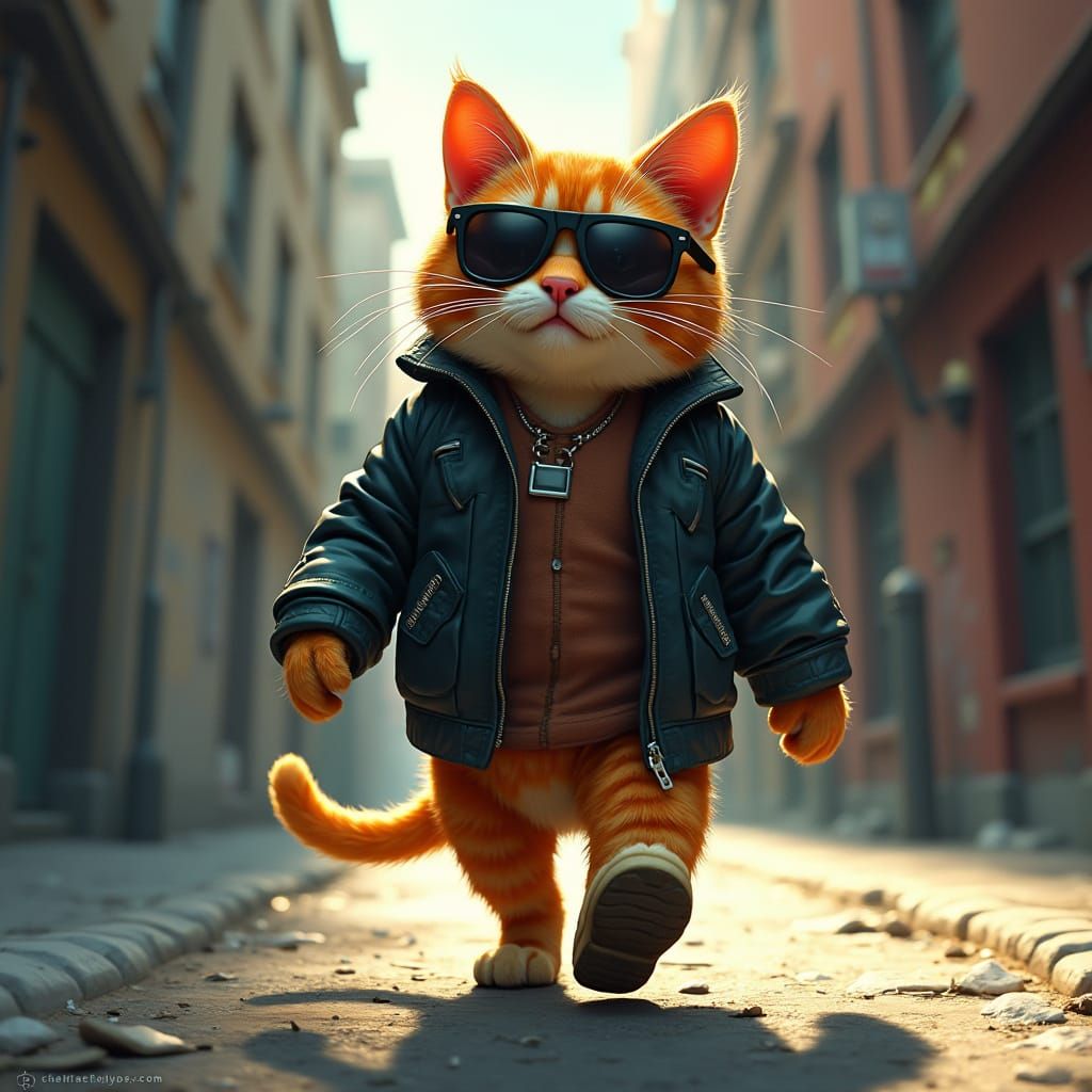 Tough Cat in Gritty City Alley